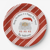 HO HO HOサンタクロース赤い線メリークリスマス ペーパープレート (正面)