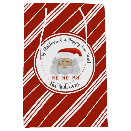 HO HO HOサンタクロース赤い線メリークリスマス ミディアムペーパーバッグ (正面)