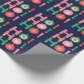 HO HO HOネイビーカラフルブルークリスマスギフト ラッピングペーパー (角)