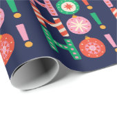 HO HO HOネイビーカラフルブルークリスマスギフト ラッピングペーパー (ロールコーナー)