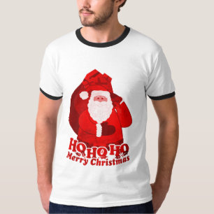 Ho Ho Hoメリークリスマスのサンタの男性赤いTシャツ Tシャツ