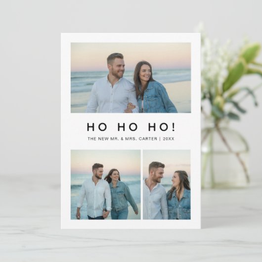Ho Ho Ho新婚クリスマスビーチ写真カード シーズンカード (スタンド正面)