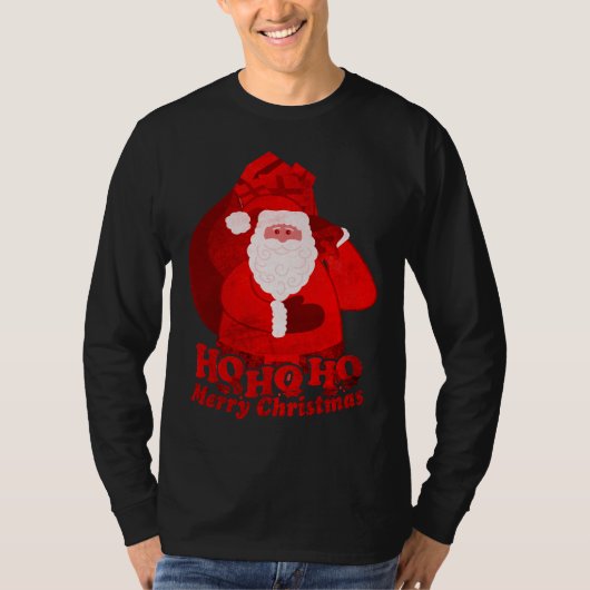 Ho Ho Ho暗闇のメリークリスマスのサンタメンズ赤 Tシャツ (正面)