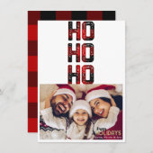 HO HO HO赤バッファロープレイドホリデーフォトカード 招待状 (正面/裏面)