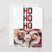 HO HO HO赤バッファロープレイドホリデーフォトカード 招待状 (正面)