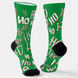 HO HO HO クリスマステキストパターン 白緑赤 ソックス