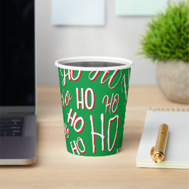HO HO HO クリスマステキストパターン 白 緑 赤 紙コップ