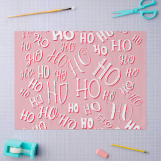 HO HO HO クリスマステキストパターン 白 赤 ピンク 薄葉紙