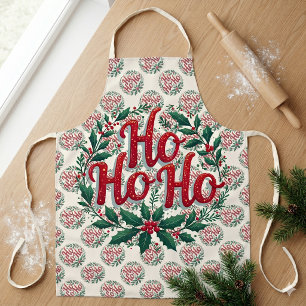 Ho Ho Ho クリスマスリースのタイポグラフィーデザイン エプロン