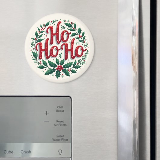 Ho Ho Ho クリスマスリースタイポグラフィーデザイン マグネット (インサイチュ (冷蔵庫))
