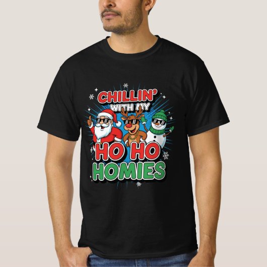 Ho Ho Ho！サンタと仲間たち | クリスマスのユーモア Tシャツ (正面)