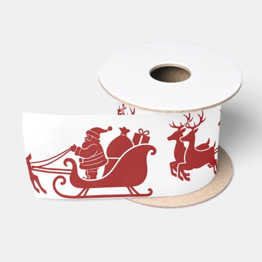 Ho Ho Ho サンタのそり乗りクリスマス サテンリボン (リール)