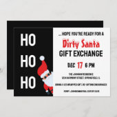 HO HO HO ダーティーサンタ クリスマスパーティー モダン 招待状 (正面/裏面)