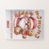 HO HO HO|メリークリスマス|キッドの名前 ジグソーパズル (横)