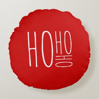 HO HO HO メリークリスマス 赤いおしゃれなファームハウス風 ラウンドクッション