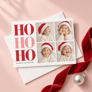 Ho Ho Ho 赤とピンクのフォトクリスマスカード シーズンカード