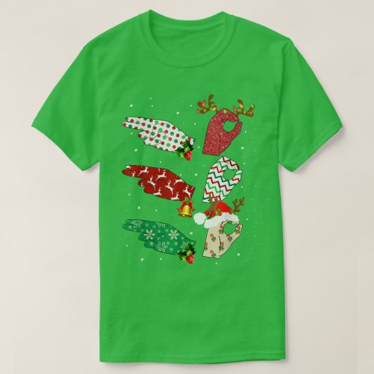 Ho Ho Ho ASL Sign Language Matching Family Pajamas Tシャツ (デザイン正面)