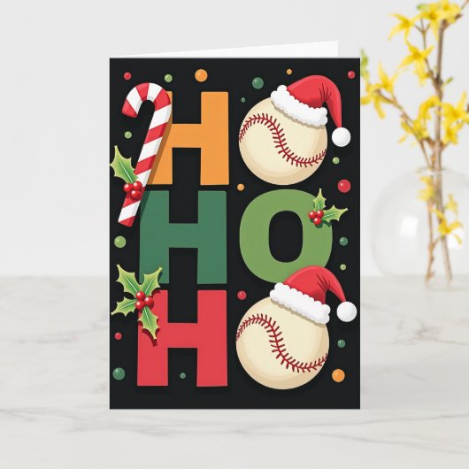 Ho Ho Ho Baseball Christmas Card カード (黄色い花)