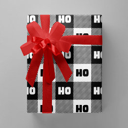 Ho Ho Ho Black White Chic Christmas Buffalo Plaid ラッピングペーパー