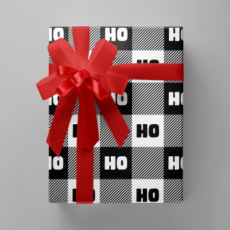 Ho Ho Ho Black White Chic Christmas Buffalo Plaid ラッピングペーパー