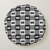 HO. HO. HO. Black & White With Buffalo Plaid Back ラウンドクッション (裏面)