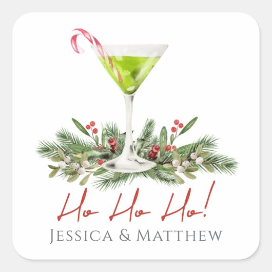 Ho Ho Ho Candy Cane Cocktail Martini Couples スクエアシール (正面)
