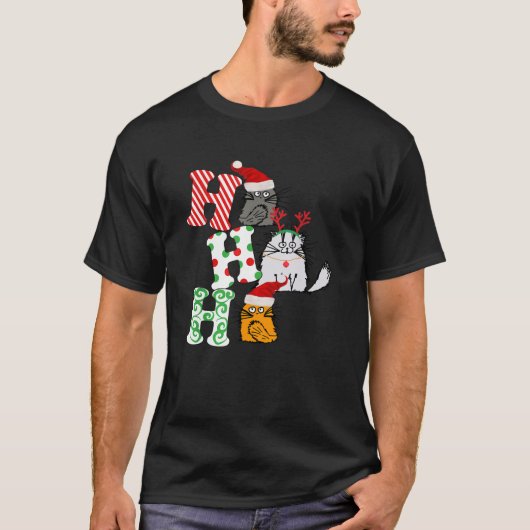 Ho Ho Ho Christmas Cat Lover Santa Claus Hat Xmas  Tシャツ (正面)