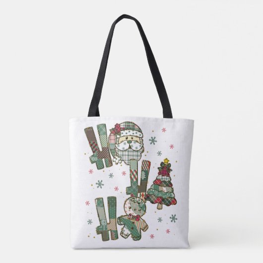Ho Ho Ho Christmas Festive Patchwork トートバッグ (裏面)