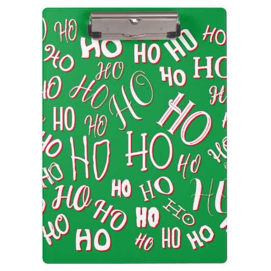 HO HO HO Christmas text pattern white green red クリップボード (正面)