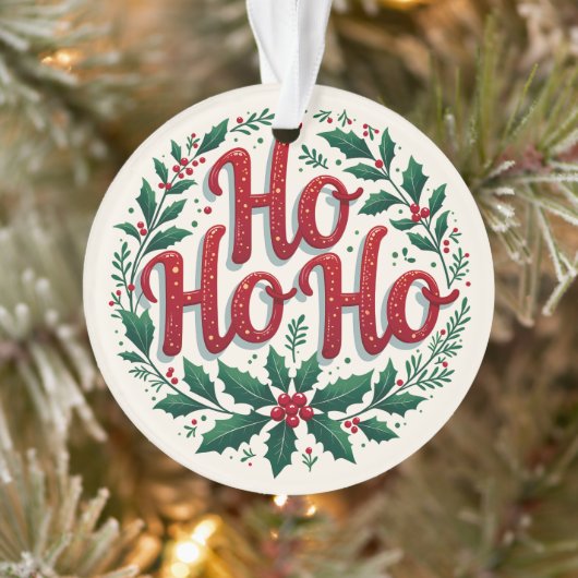 Ho Ho Ho Christmas Wreath Typography Design オーナメント (ツリー)