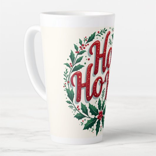 Ho Ho Ho Christmas Wreath Typography Design カフェラテマグ (左アングル)