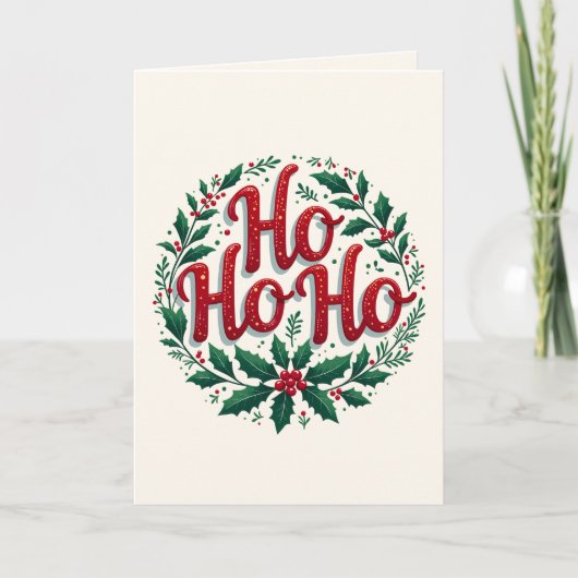 Ho Ho Ho Christmas Wreath Typography Design カード (正面)