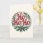 Ho Ho Ho Christmas Wreath Typography Design カード (黄色い花)