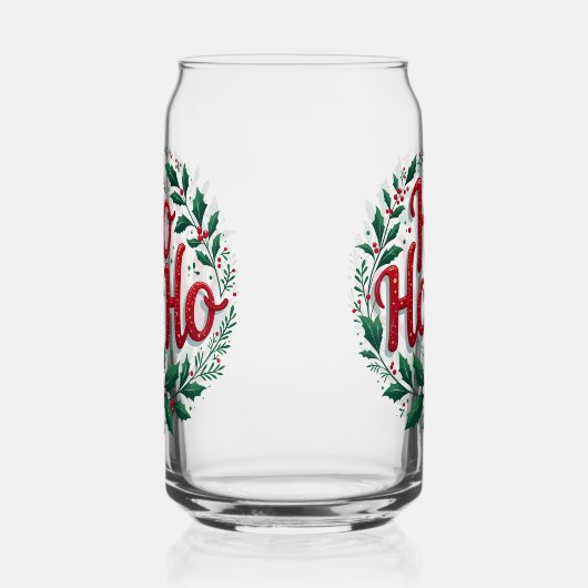 Ho Ho Ho Christmas Wreath Typography Design ガラス缶 (左)