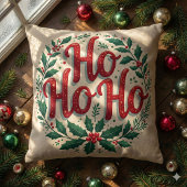 Ho Ho Ho Christmas Wreath Typography Design クッション