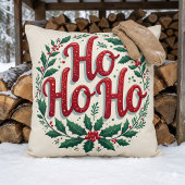 Ho Ho Ho Christmas Wreath Typography Design クッション