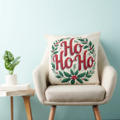 Ho Ho Ho Christmas Wreath Typography Design クッション (椅子)
