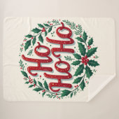 Ho Ho Ho Christmas Wreath Typography Design シェルパブランケット (正面(横))