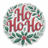 Ho Ho Ho Christmas Wreath Typography Design シール (正面)