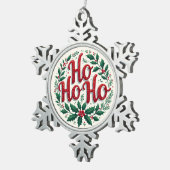 Ho Ho Ho Christmas Wreath Typography Design スノーフレークピューターオーナメント (右)