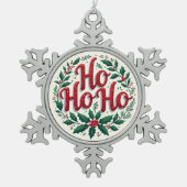 Ho Ho Ho Christmas Wreath Typography Design スノーフレークピューターオーナメント (正面)