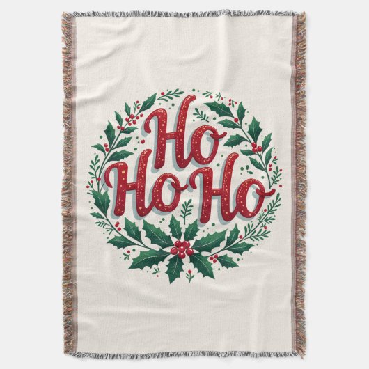 Ho Ho Ho Christmas Wreath Typography Design スローブランケット (正面縦)