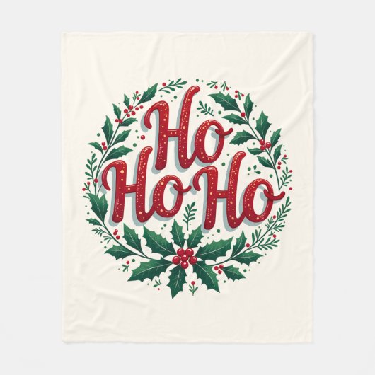 Ho Ho Ho Christmas Wreath Typography Design フリースブランケット (正面)