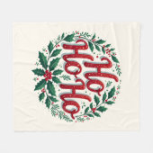 Ho Ho Ho Christmas Wreath Typography Design フリースブランケット (正面(横))