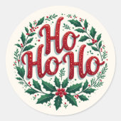 Ho Ho Ho Christmas Wreath Typography Design ラウンドシール (正面)