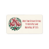 Ho Ho Ho Christmas Wreath Typography Design ラベル (正面)