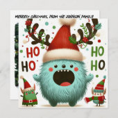 HO HO HO cute fluffy Santa elves シーズンカード (正面/裏面)