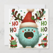 HO HO HO cute fluffy Santa elves シーズンカード (正面)