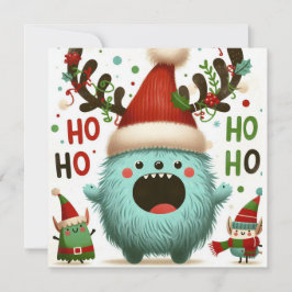 HO HO HO cute fluffy Santa elves シーズンカード