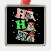 Ho Ho Ho English Bulldog Santa Reindeer Christmas  メタルオーナメント (正面)